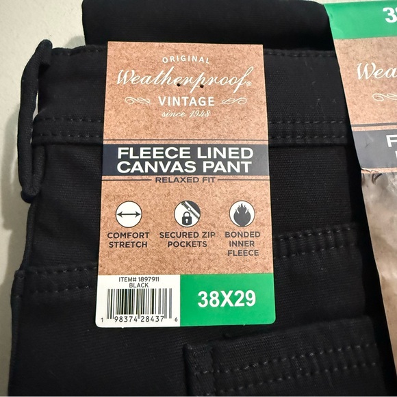 Weatherproof Vintage Men Fleece Lined Canvas Pant Utility Bonded Black 38X29 - Picture 2 of 5
